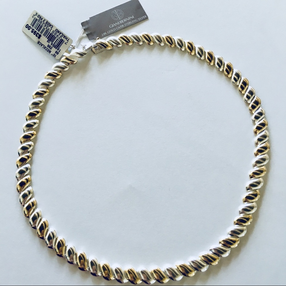 $440 24kt Gold Sterling Silver 2 Tone Necklace NWT - Picture 2 of 8